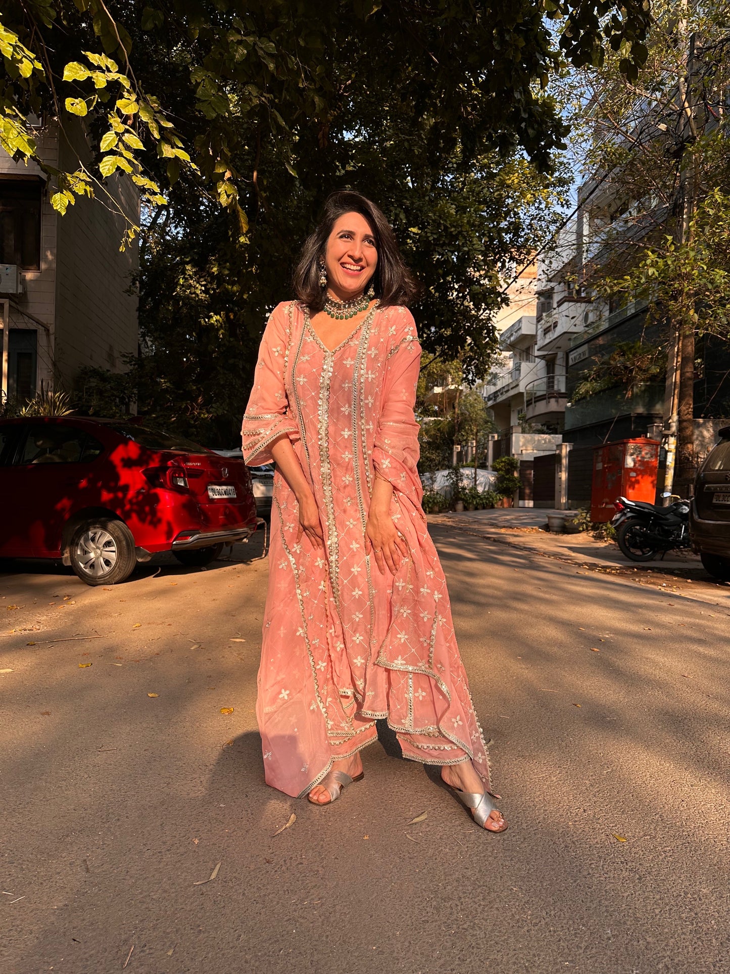Kriti Vij in Sitara - Pink Organza Anarkali Set.
