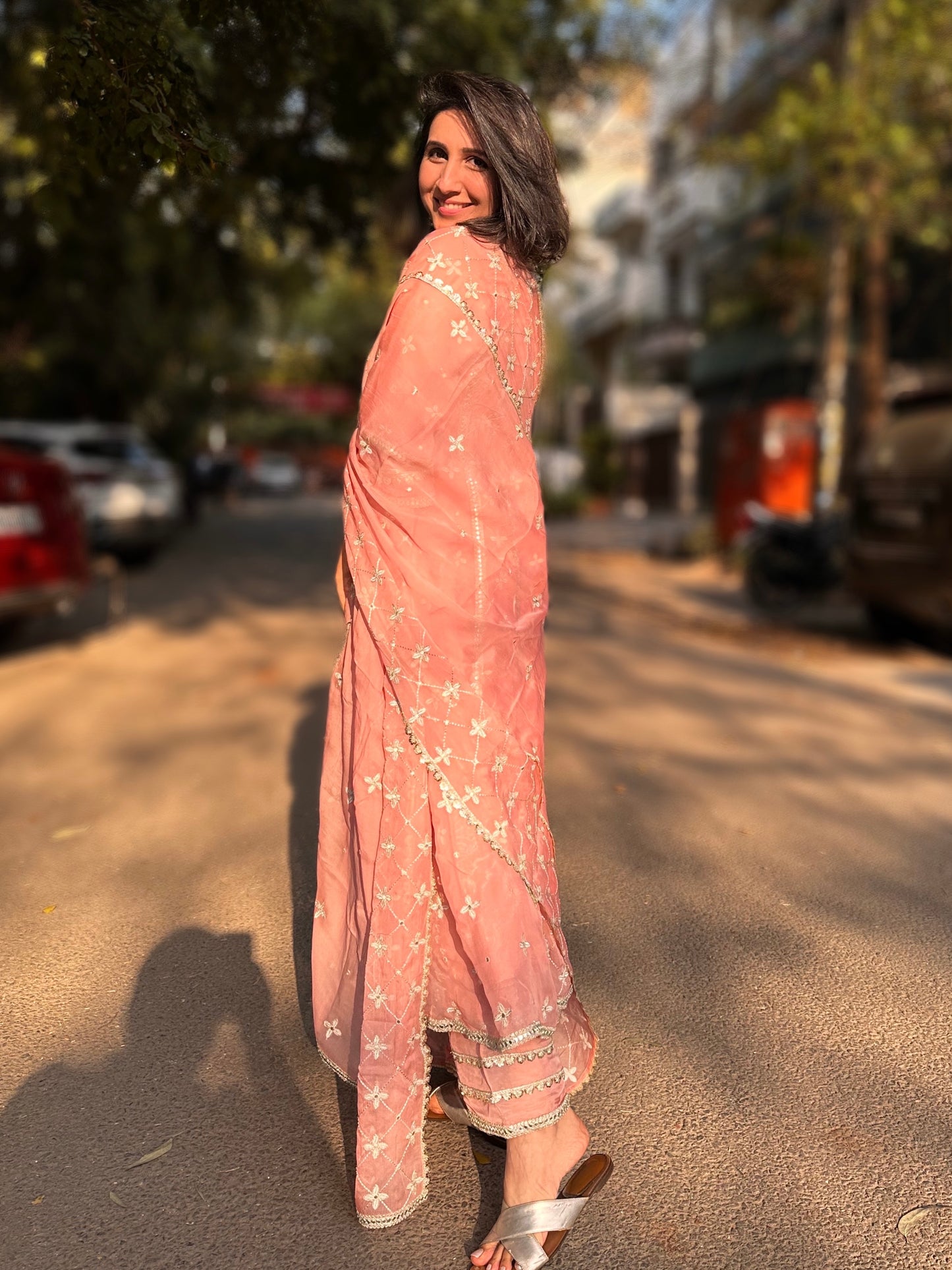 Kriti Vij in Sitara - Pink Organza Anarkali Set.