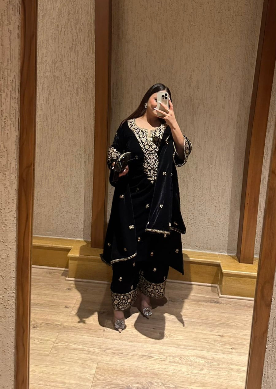 Mridul Tripathi in RAAG - Velvet Black Straight Suit Set