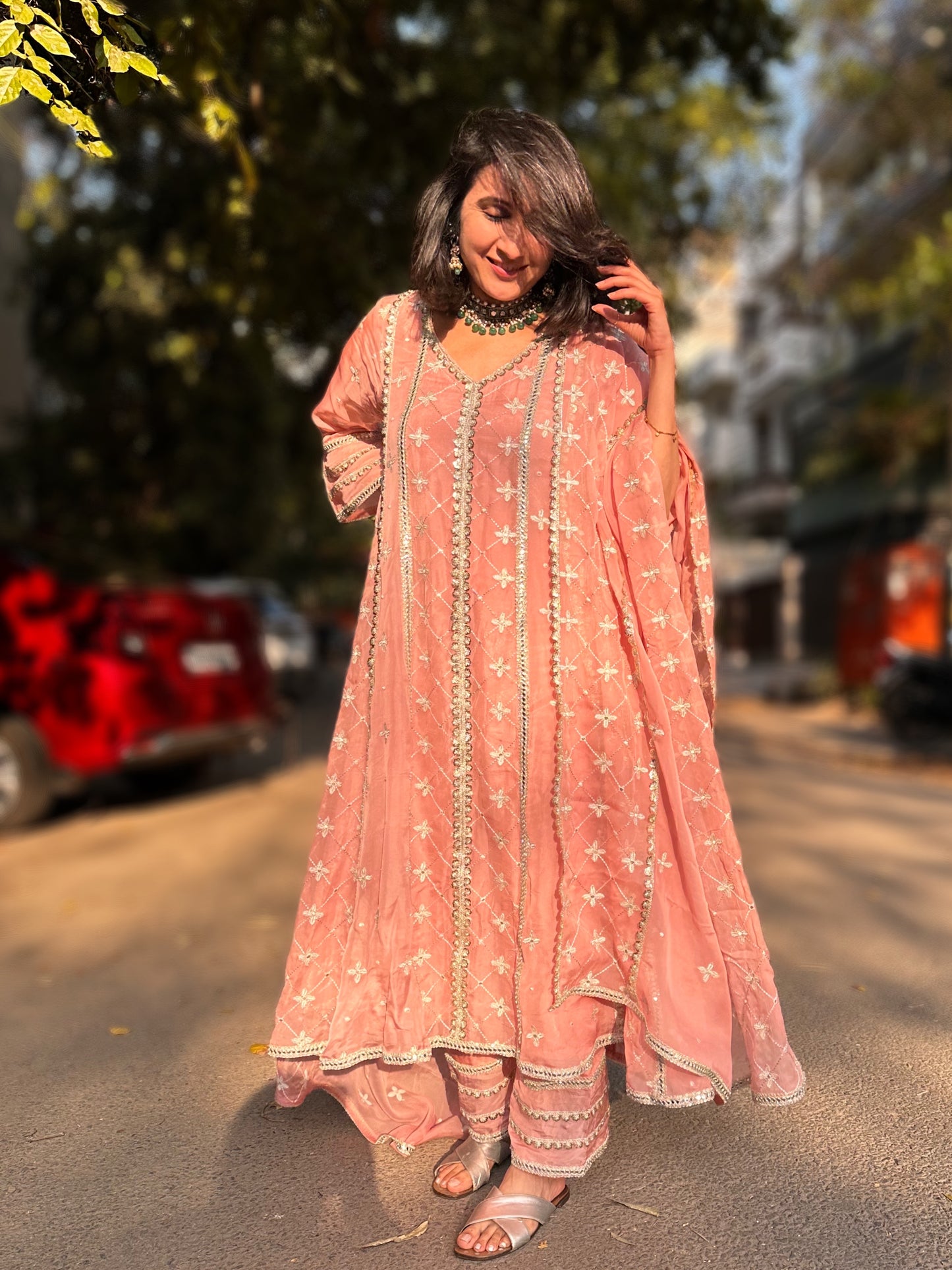 Kriti Vij in Sitara - Pink Organza Anarkali Set.