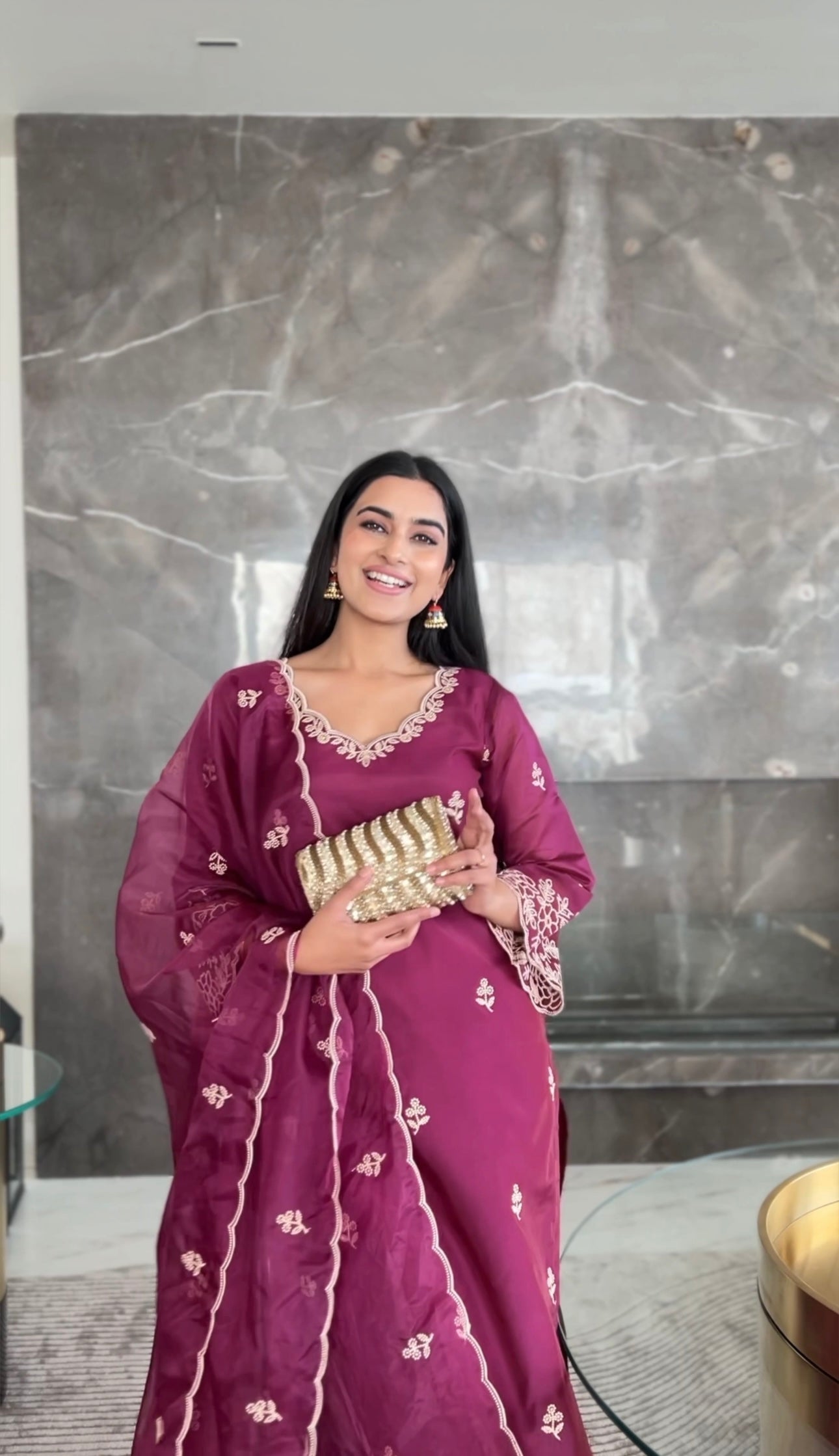 Bhavdeep Kaur in Khila - Wine Chanderi Embroidered Suit Set