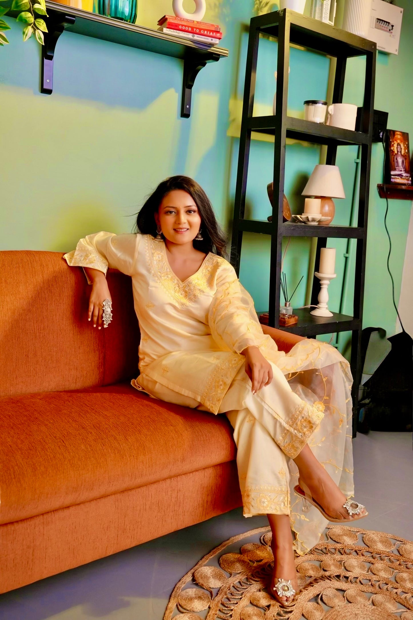 Manali Gandhi in TRISHNA - Lime Yellow Chanderi Suit Set