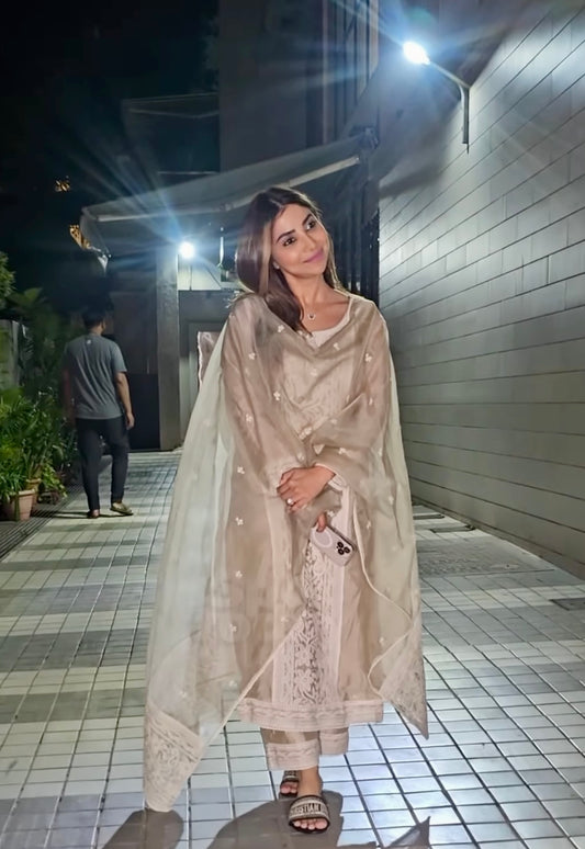 Sshura khan (@sshurakhan) in Hazel Beige Chanderi Suit Set