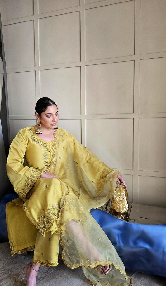 Shonima Kaul in ANYA -  Yellow Chanderi Suit Set