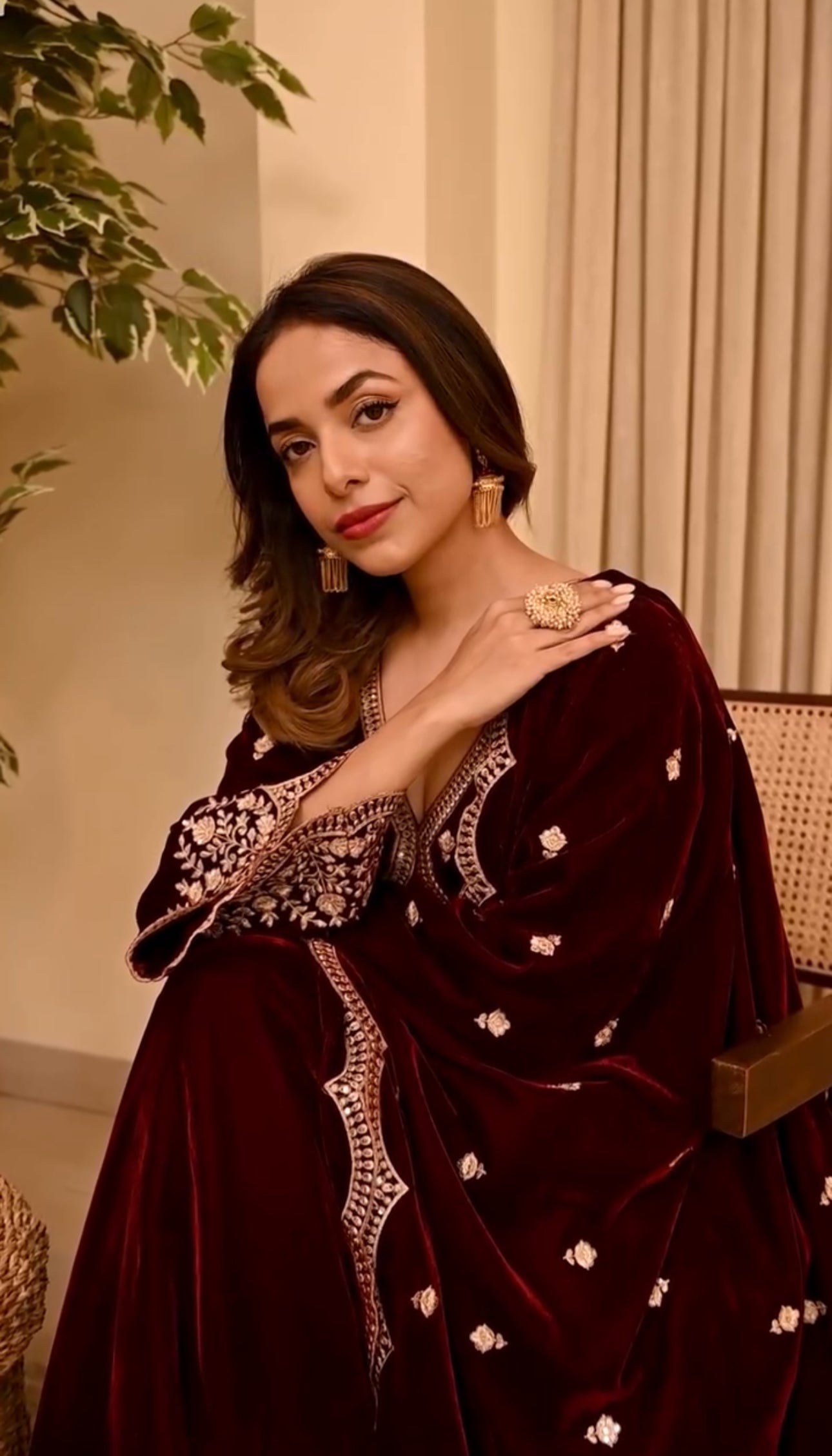 Aswathi Balakrishnan in ANTARA - Velvet Maroon Anarkali Set