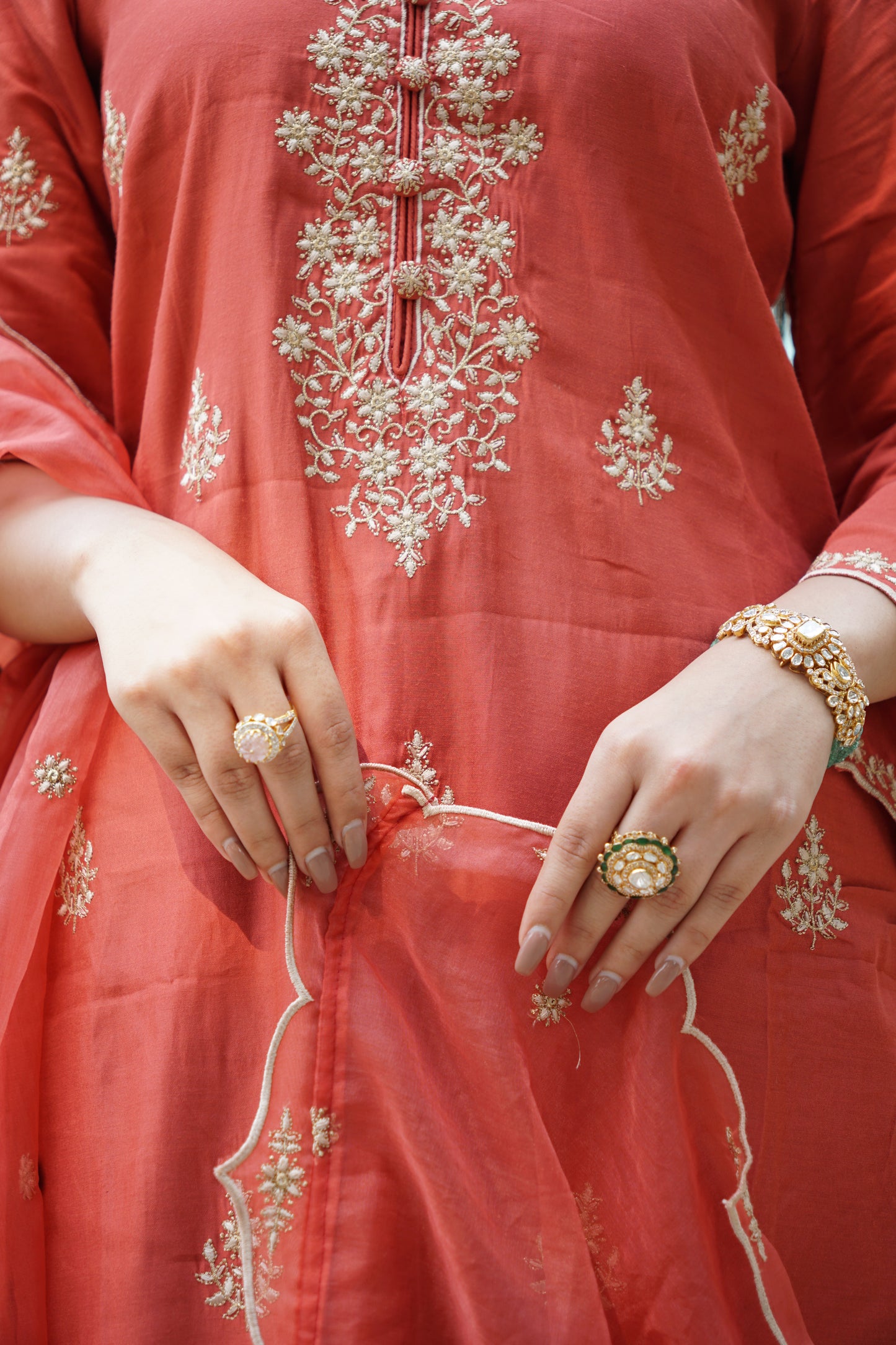 Kreesha in Rust Chanderi Suit Set