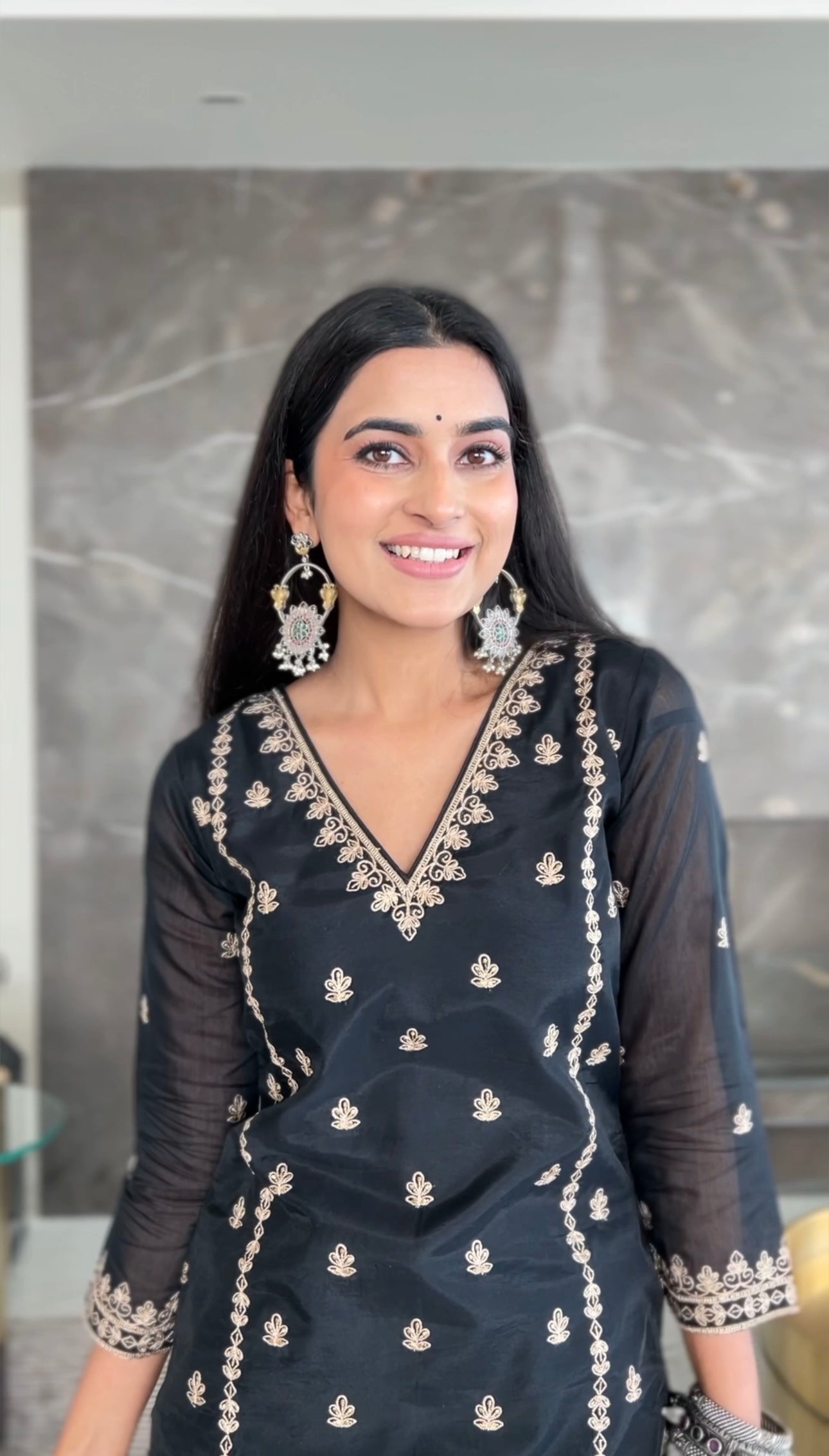 Bhavdeep Kaur in Fannah - Black Chanderi Embroidered Suit Set