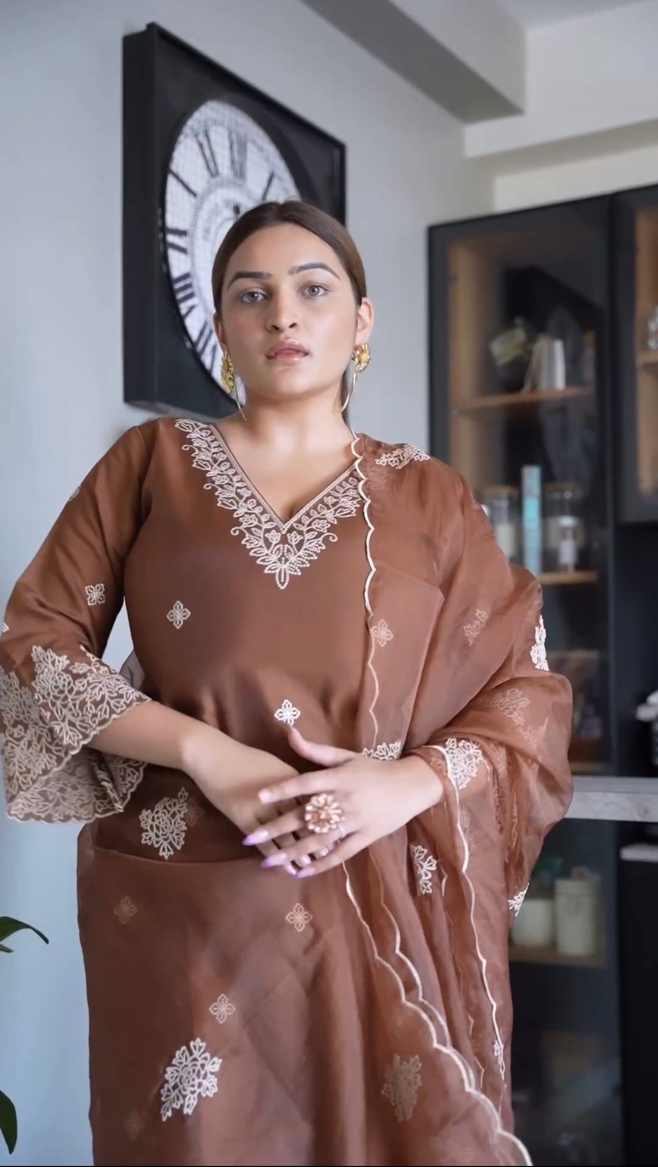 Sonali Malhotra in Walnut Brown Chanderi Silk Suit Set