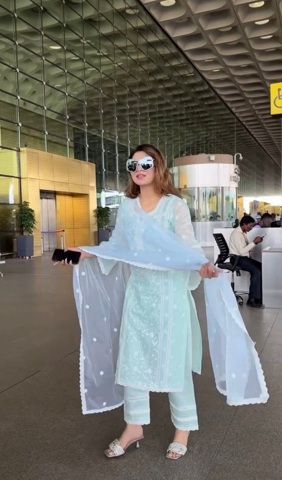 Urvashi Rautela in Gulbahar - Mint Green Embroidered Suit Set.