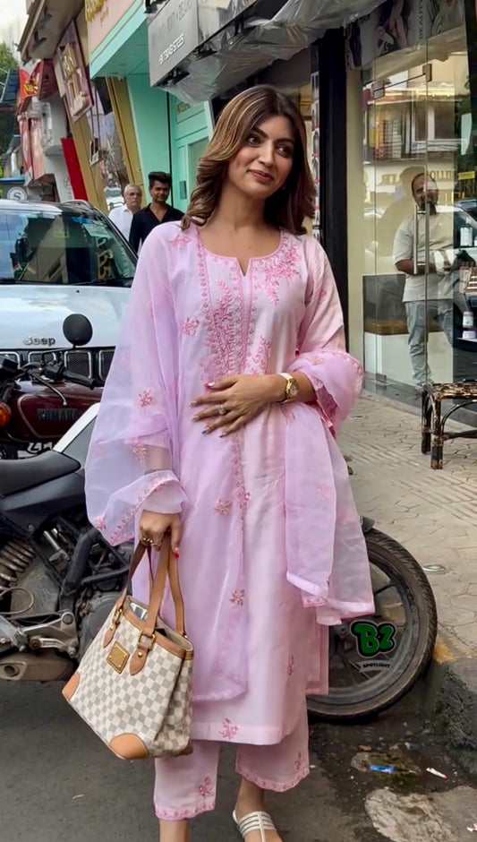 Akanksha Puri in KIARA - Pink Chanderi Suit Set
