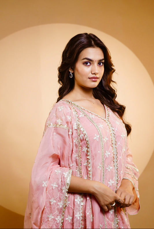 Vidhi Yadav in Sitara - Pink Organza Anarkali Set.