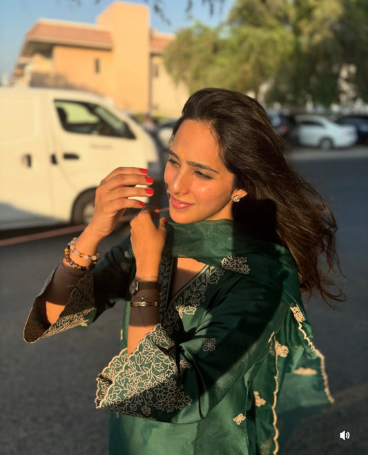 Dr. Taniya Bakshi in Pine Green Chanderi Silk Suit Set