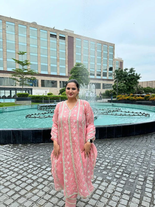 Kritleen Sidhu in Sitara - Pink Organza Anarkali Set.