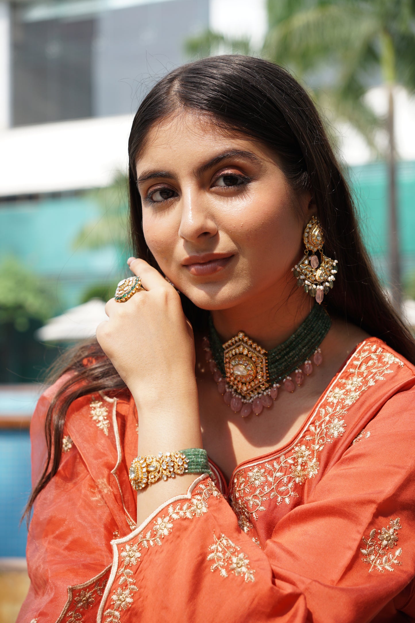 Kreesha in Rust Chanderi Suit Set