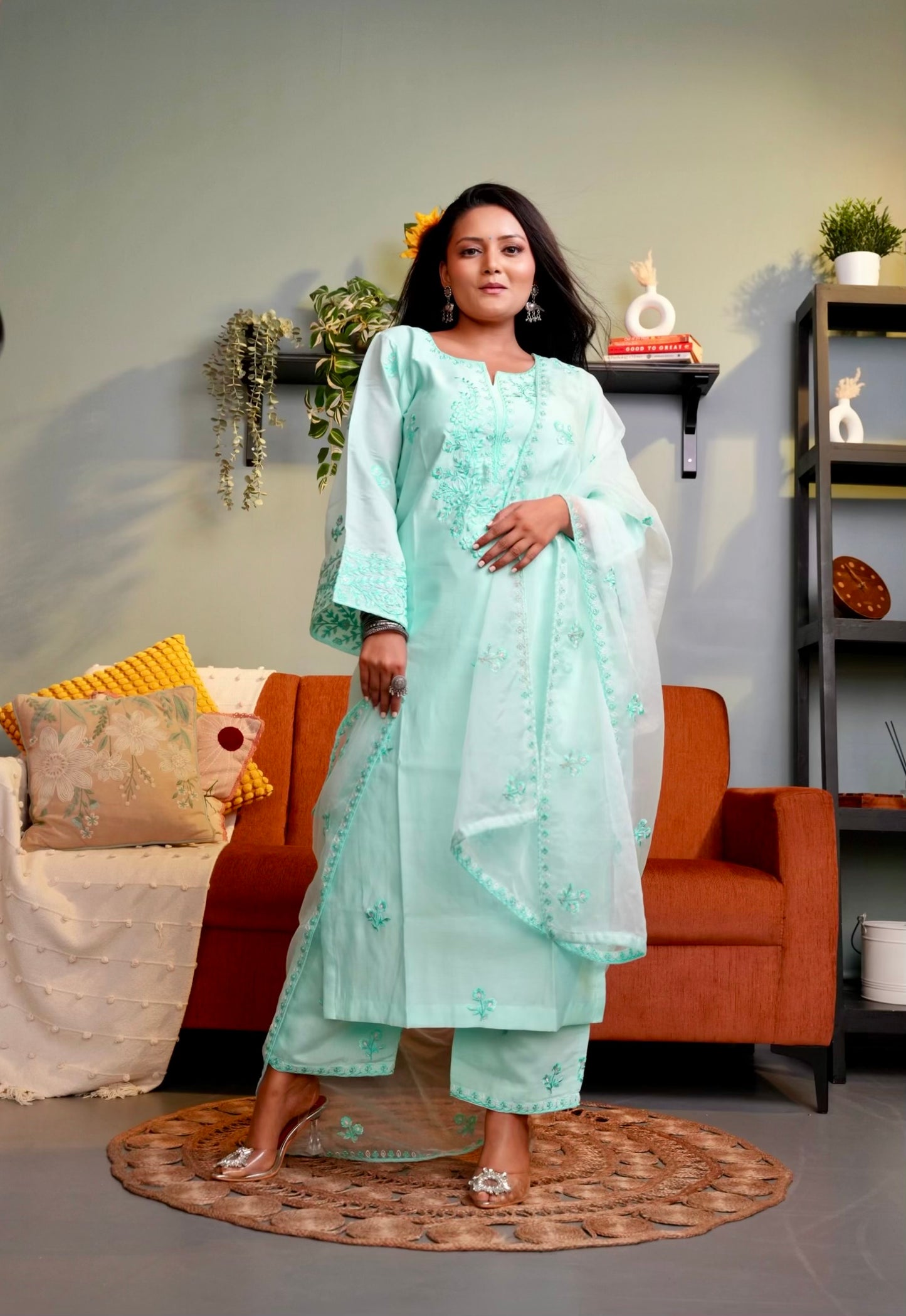 Manali Gandhi in AYRA - Sea Green Chanderi Suit Set
