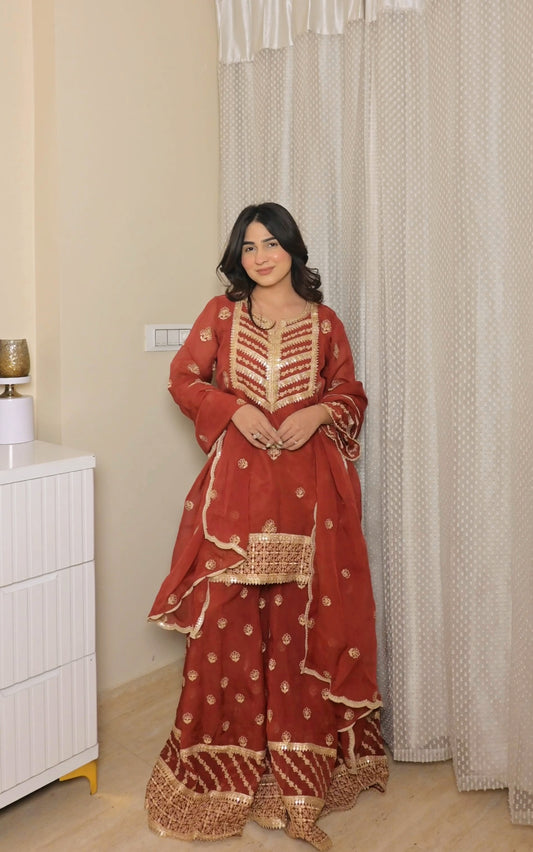 Shivani Kapoor in SIYAH - Rust Organza Sharara Set