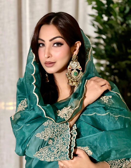Anmol Bhatia in Pine Green Chanderi Silk Suit Set