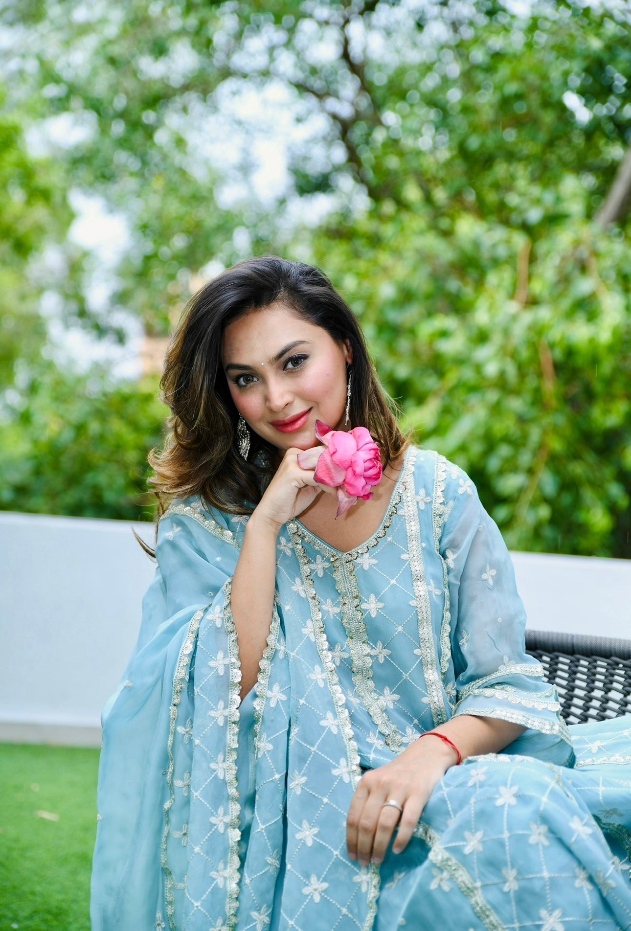 Anisha Sharma in Jashan - Blue Organza Anarkali Set.