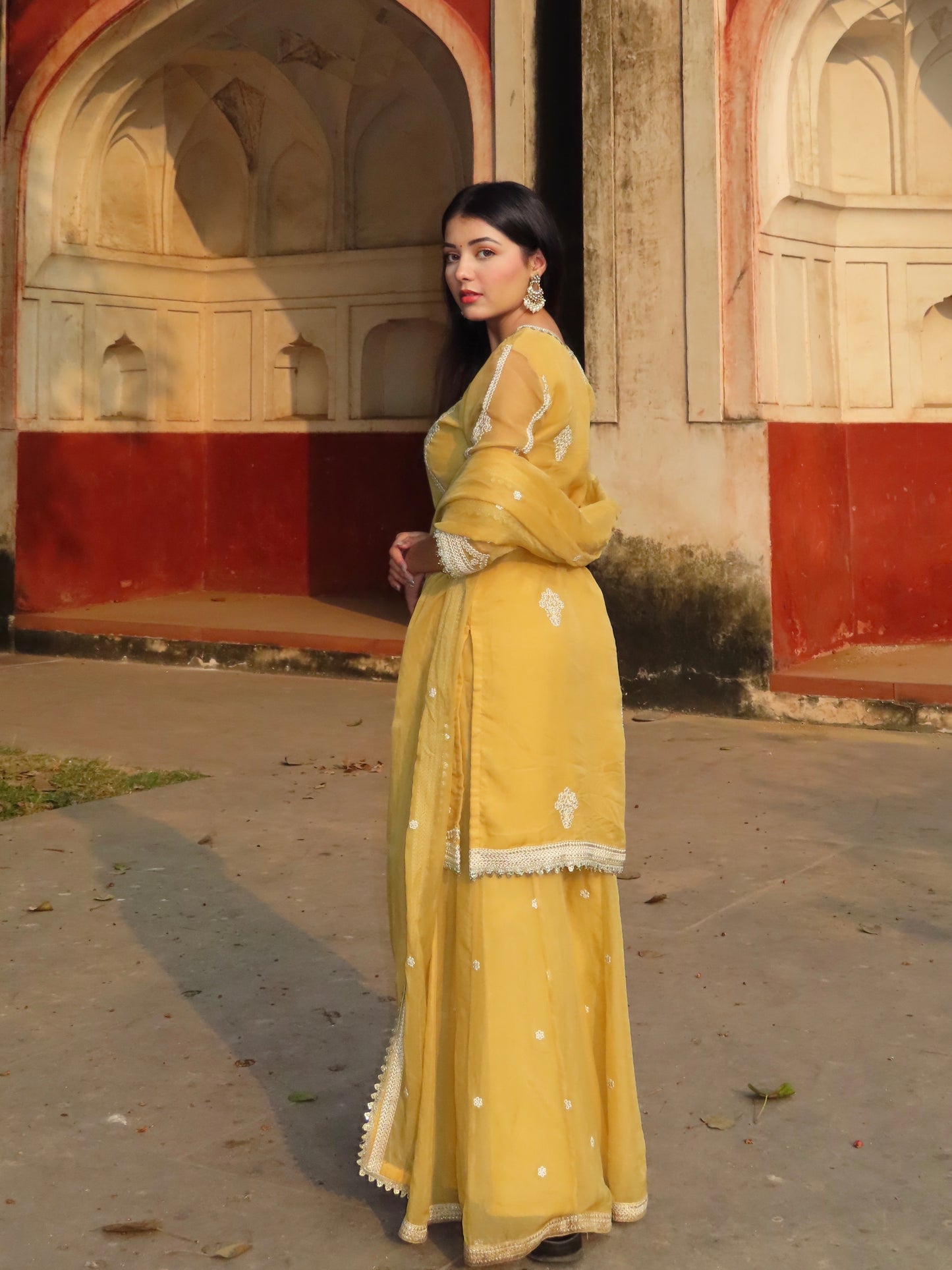 Nikita Bagri in Nazneen - Yellow Organza Sharara Set.