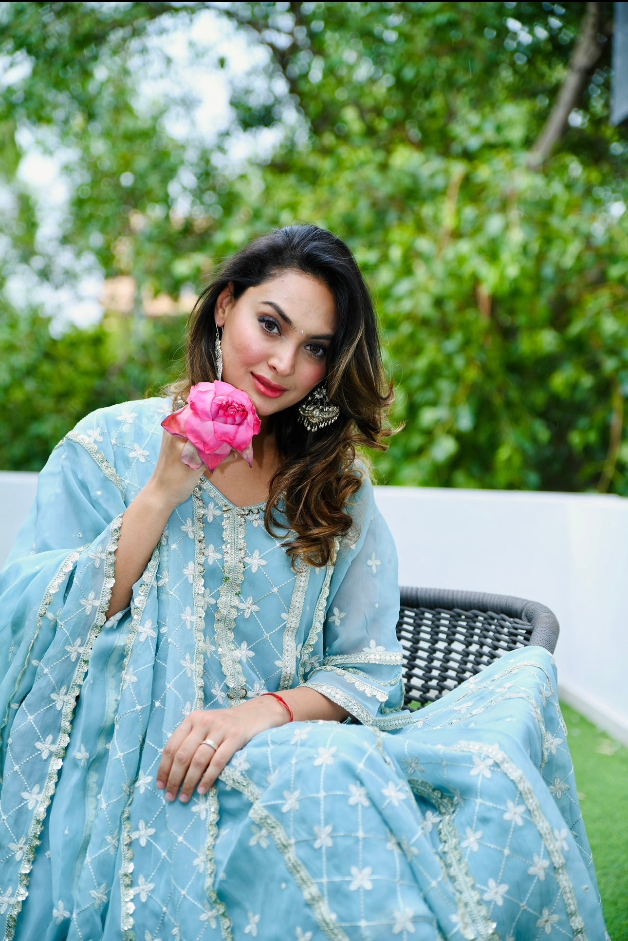 Anisha Sharma in Jashan - Blue Organza Anarkali Set.