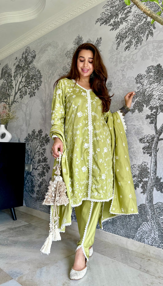 Silkeena Kaur in PRAKRITI - Green Cotton Suit Set