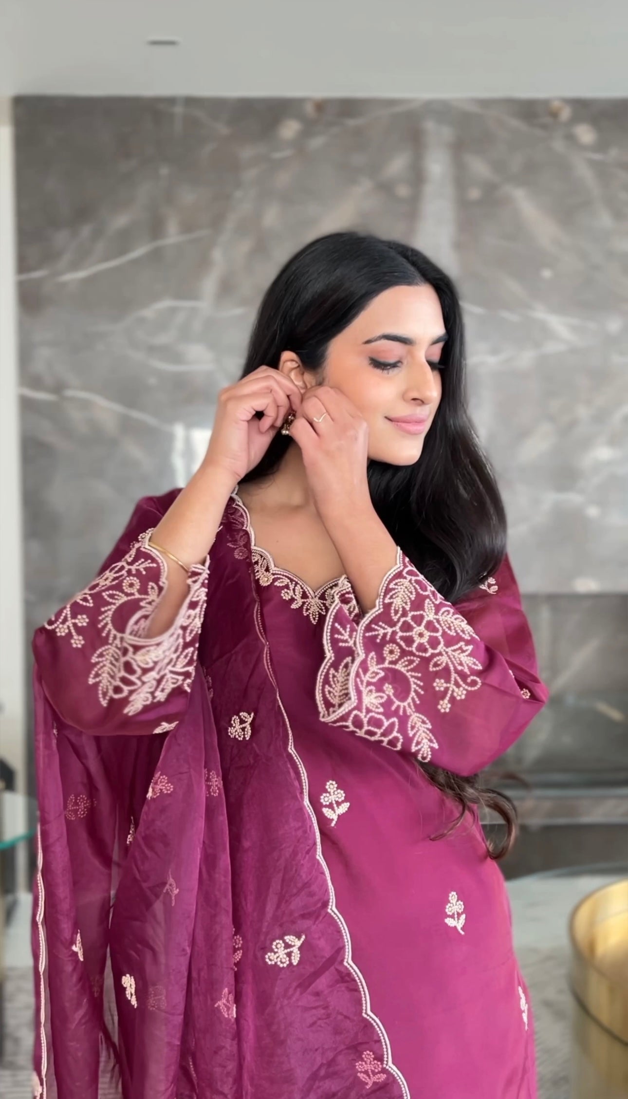 Bhavdeep Kaur in Khila - Wine Chanderi Embroidered Suit Set