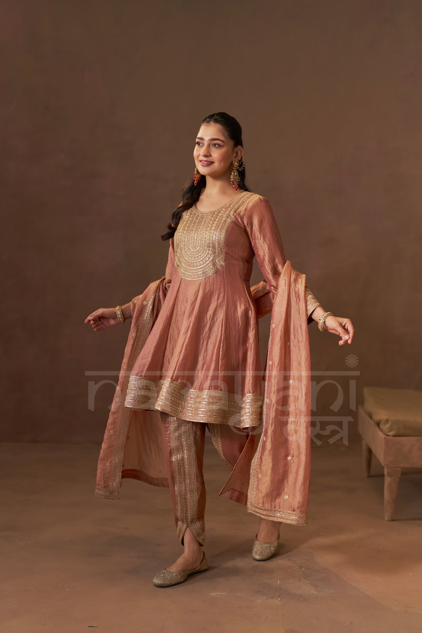 ISHQ - Rustic Orange Tissue-Organza Anarkali Set
