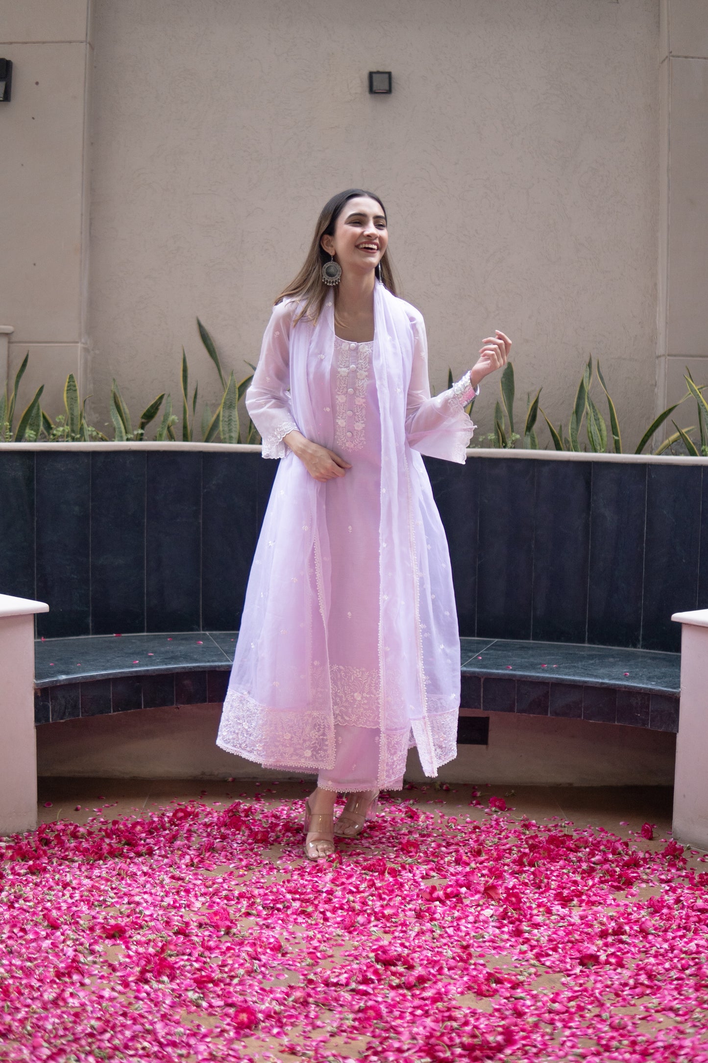 Shreya Lakhani in Aparajita - Lavender Chanderi Embroidered Suit Set.