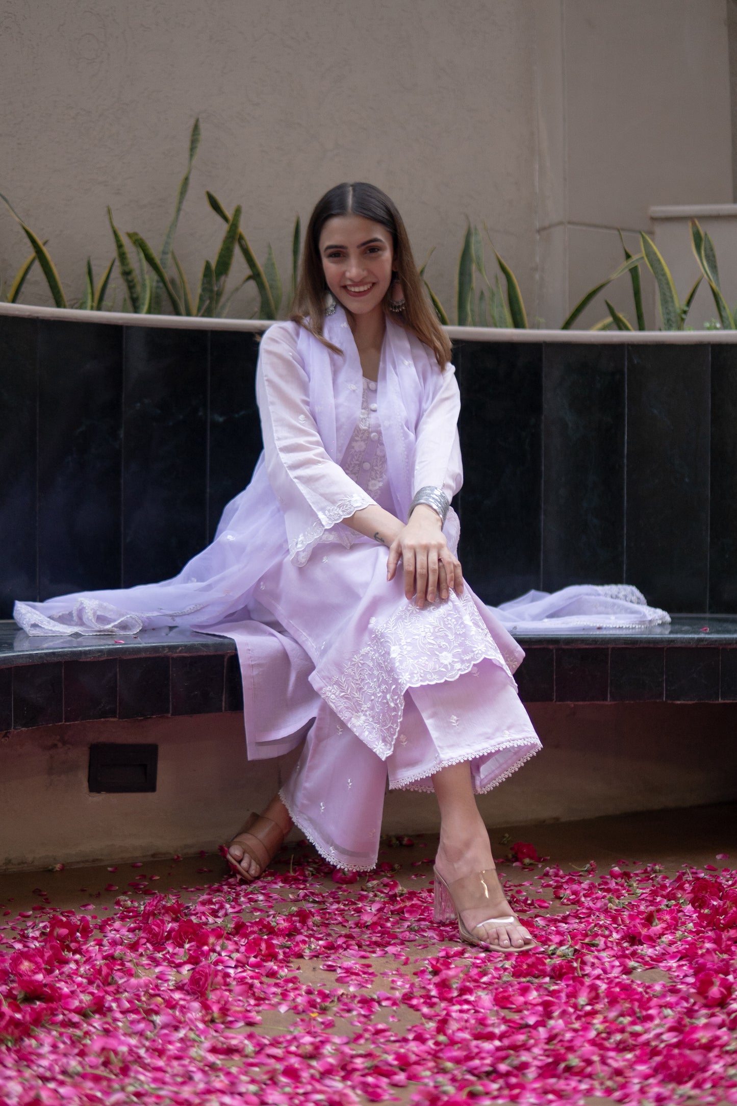 Shreya Lakhani in Aparajita - Lavender Chanderi Embroidered Suit Set.