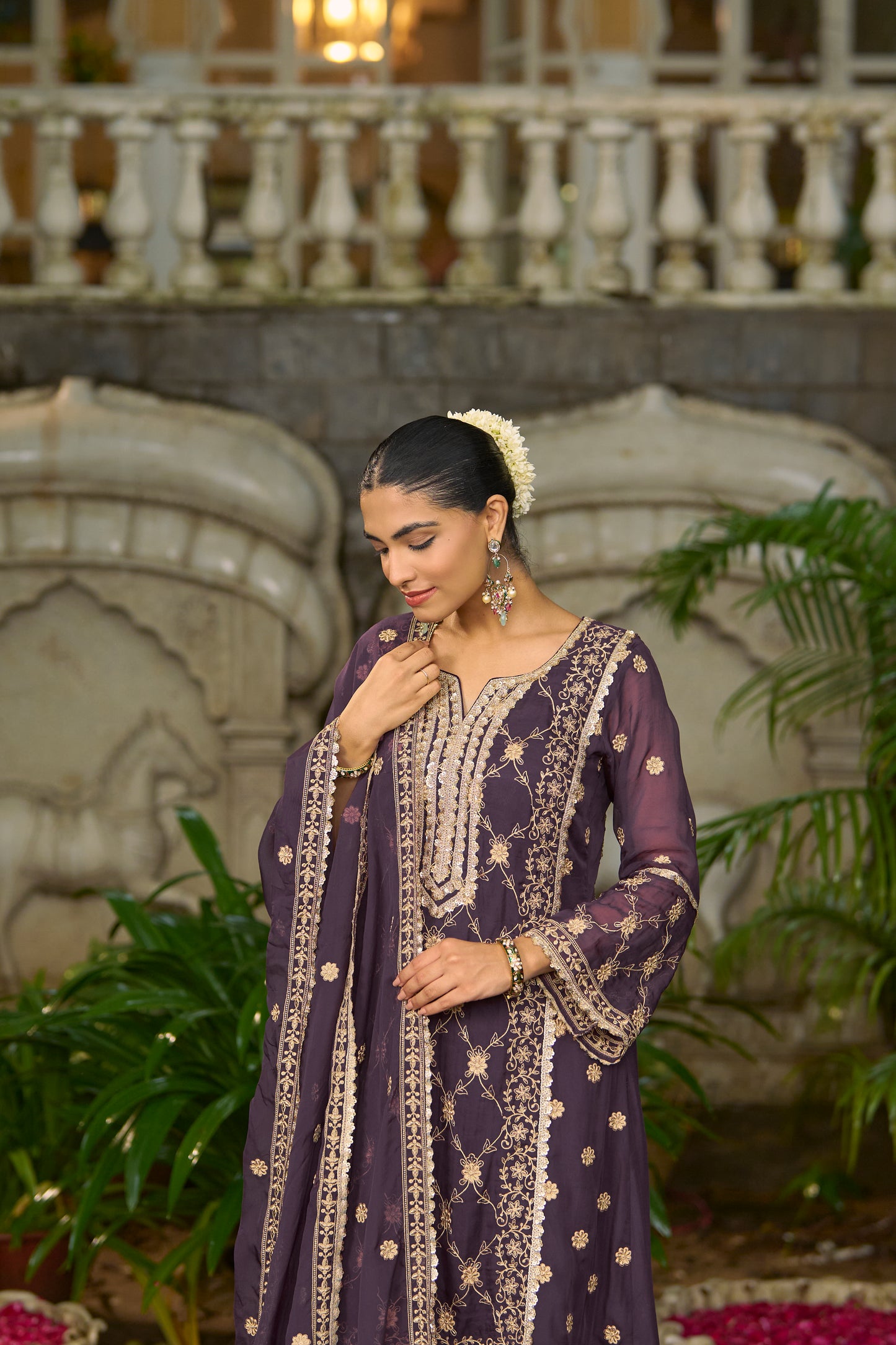 IRA - Purple Organza A-line Suit Set