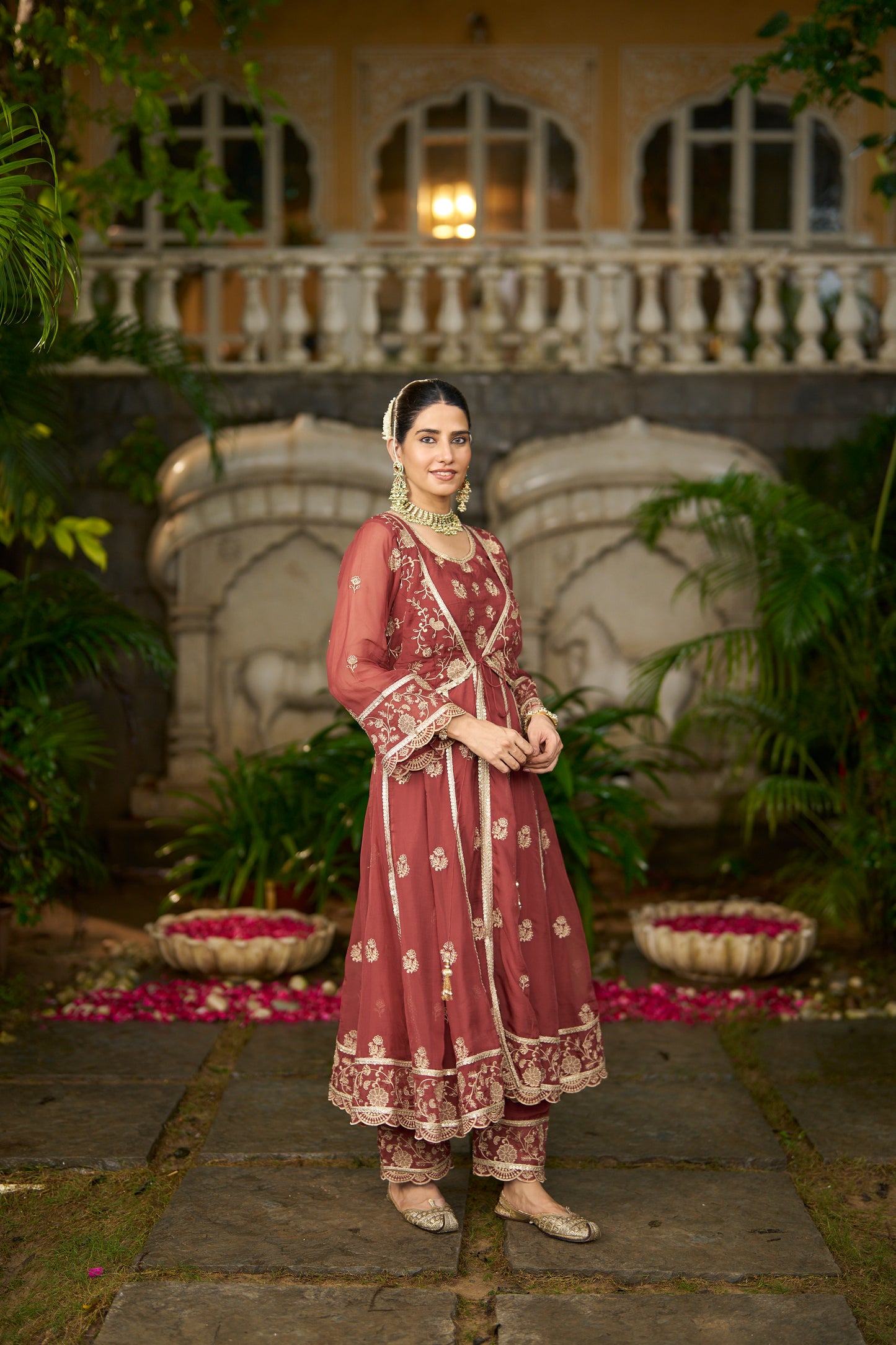 KAVYA - Rust Organza Anarkali Set.
