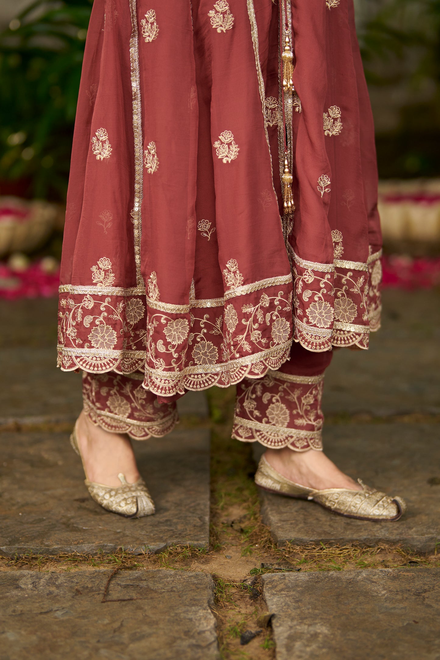 KAVYA - Rust Organza Anarkali Set.