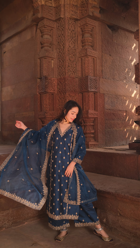 Shivani Pancholi in Gulzaar - Blue Chanderi Embroidered Suit Set