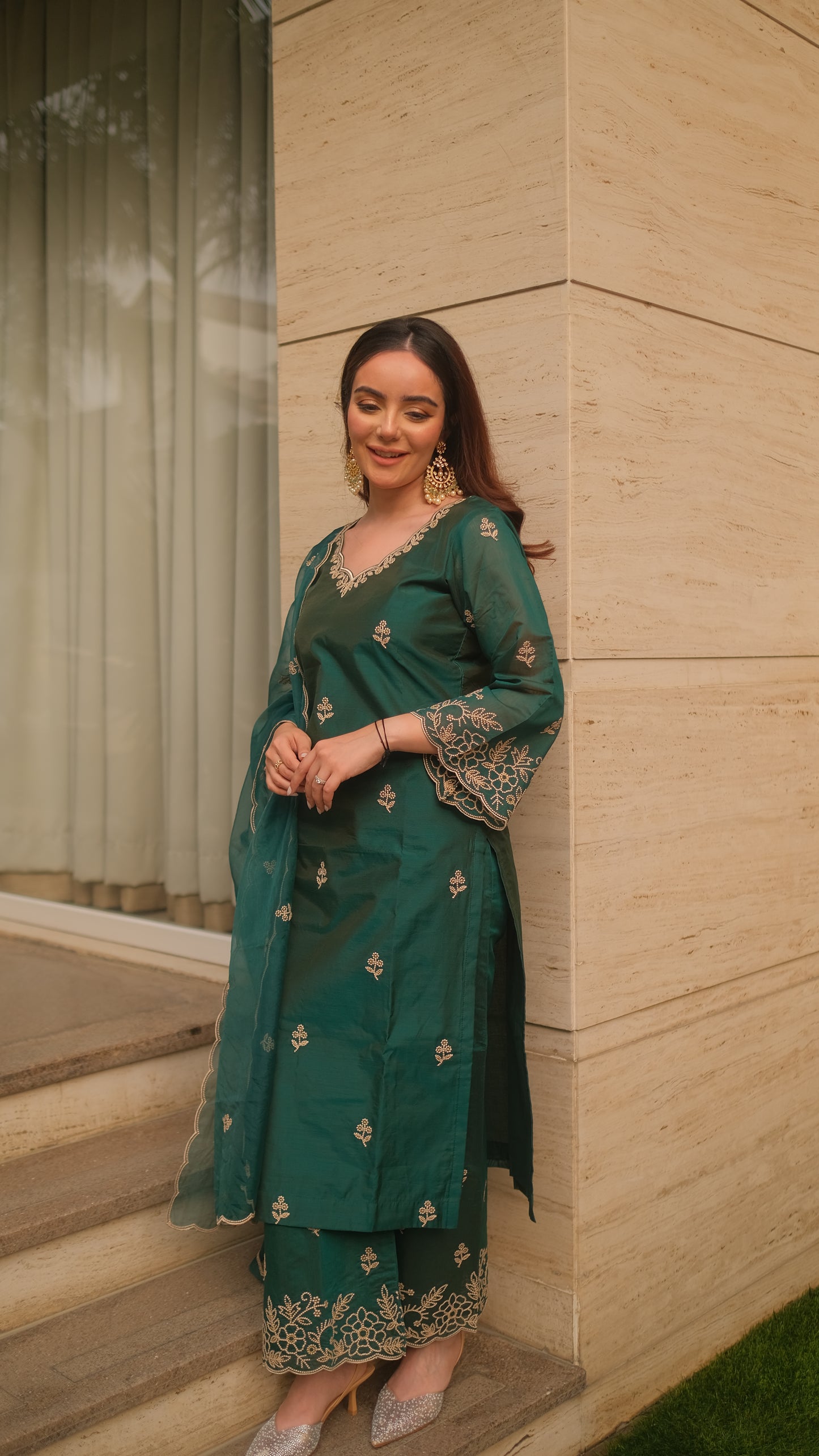 Simran Sethi in Suroor - Green Chanderi Embroidered Suit Set
