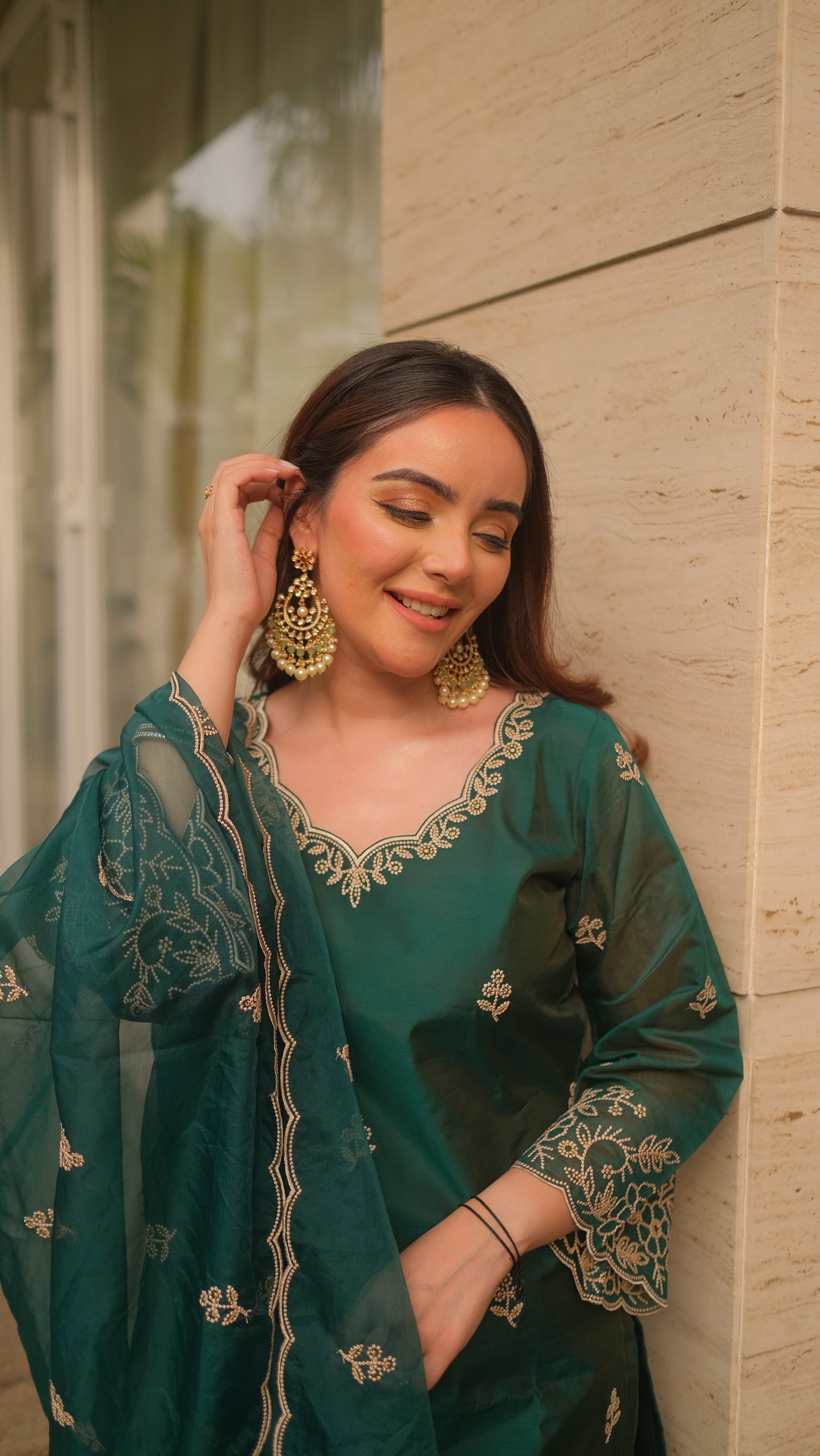 Simran Sethi in Suroor - Green Chanderi Embroidered Suit Set