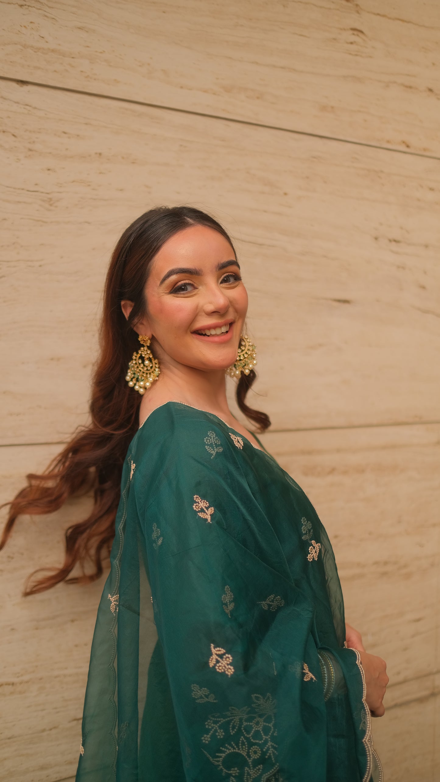 Simran Sethi in Suroor - Green Chanderi Embroidered Suit Set