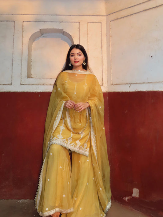 Nikita Bagri in Nazneen - Yellow Organza Sharara Set.