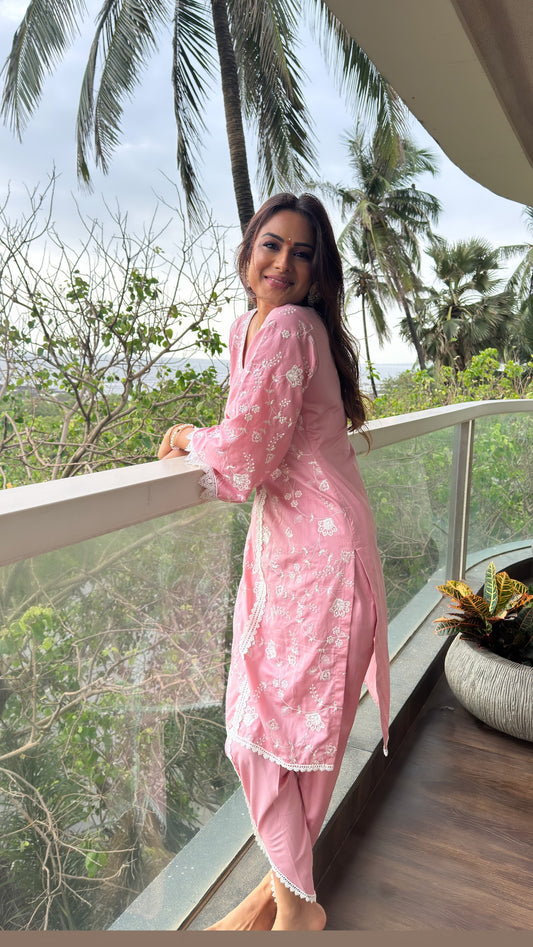 Nia Sharma in VAYU - Pink Cotton Suit Set