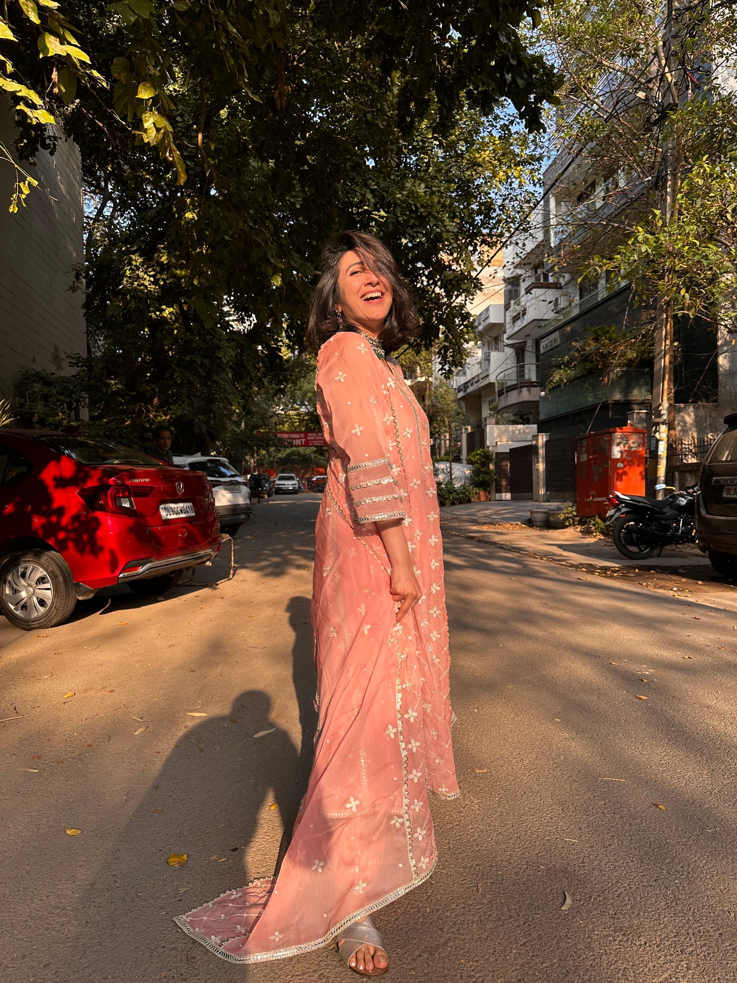 Kriti Vij in Sitara - Pink Organza Anarkali Set.