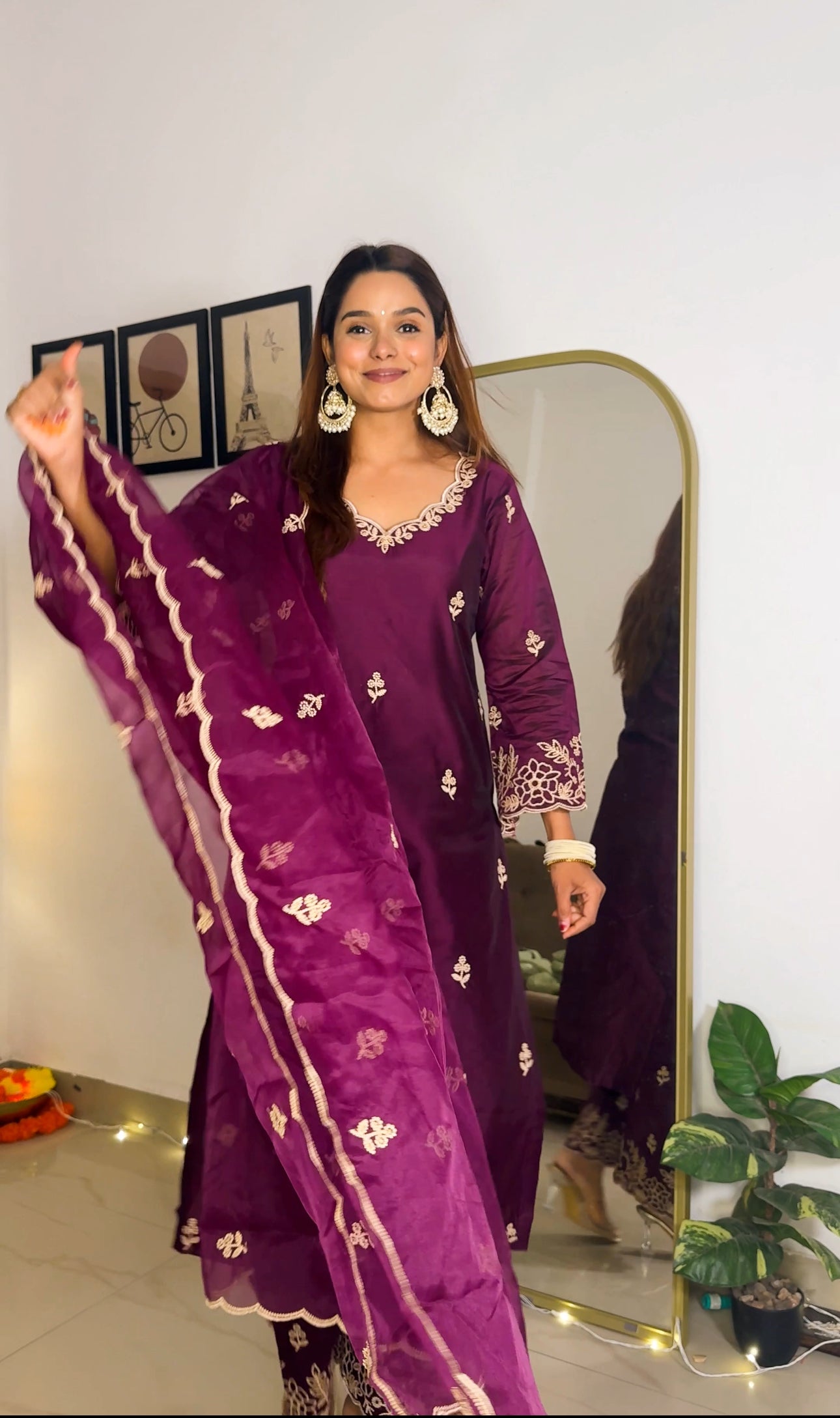 Hema Pandey in Khila - Wine Chanderi Embroidered Suit Set