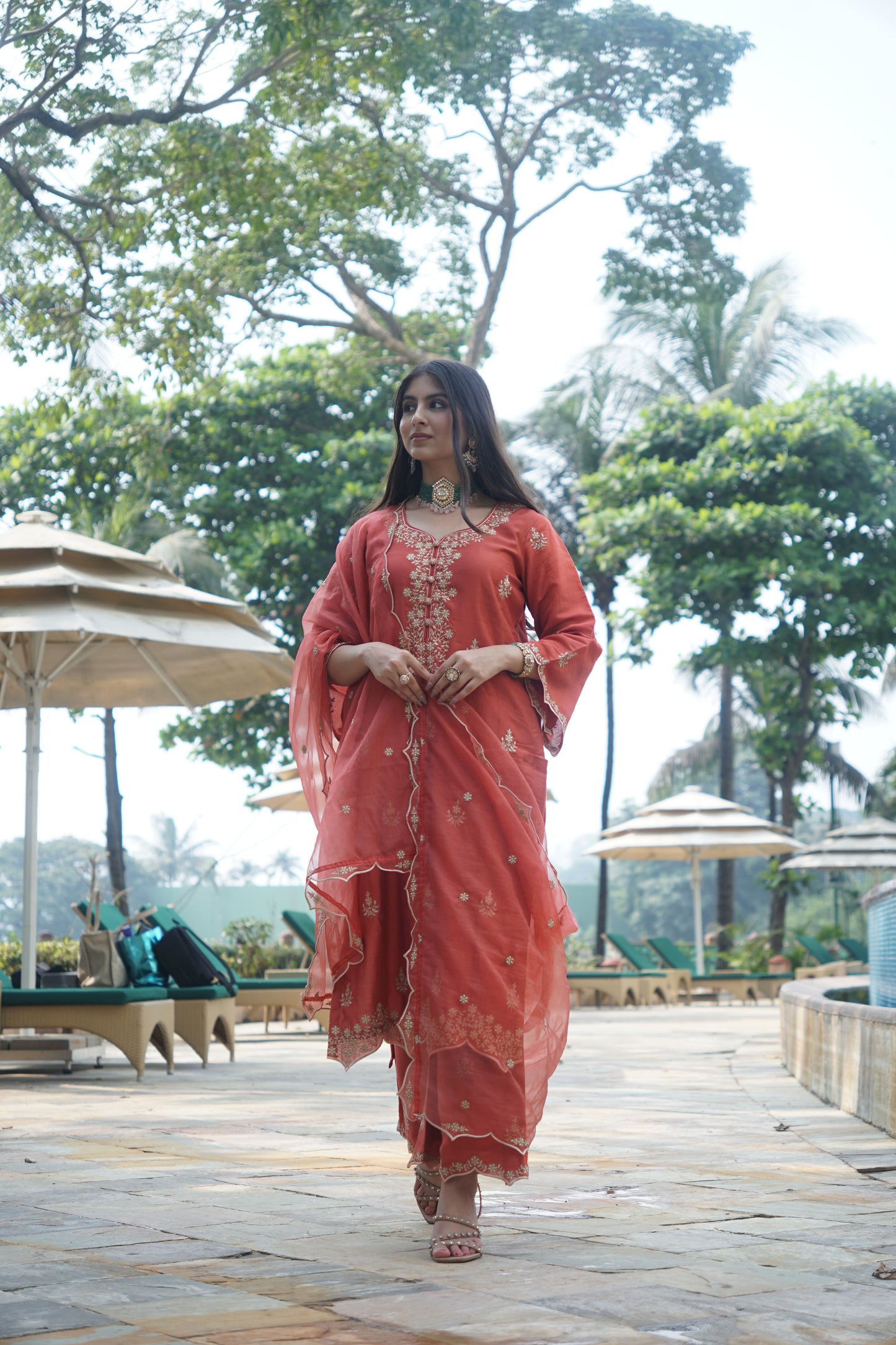 Kreesha in Rust Chanderi Suit Set