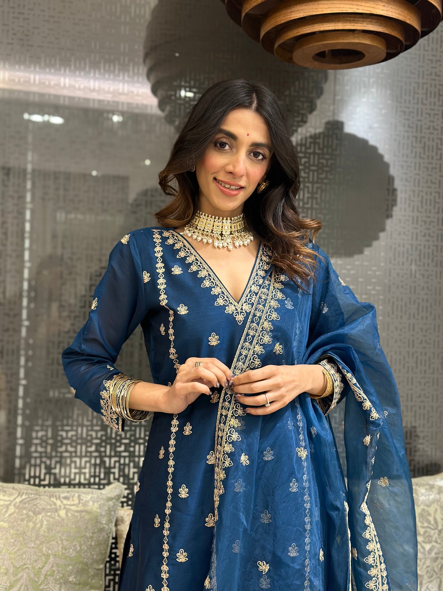 Mehak Jain in Gulzaar - Blue Chanderi Embroidered Suit Set