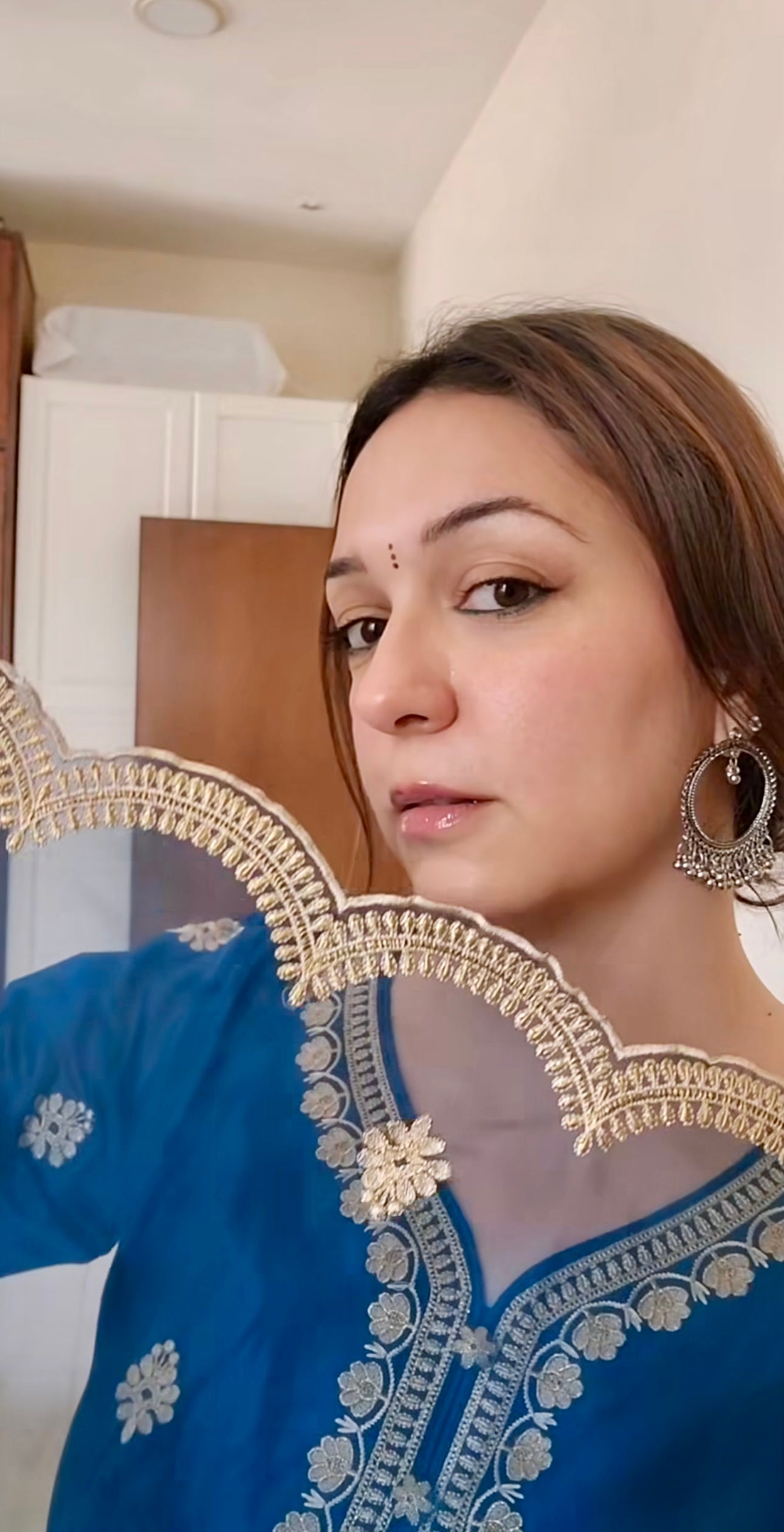 Nauheed Cyrusi in Gul- Blue Embroidered Chanderi Suit Set