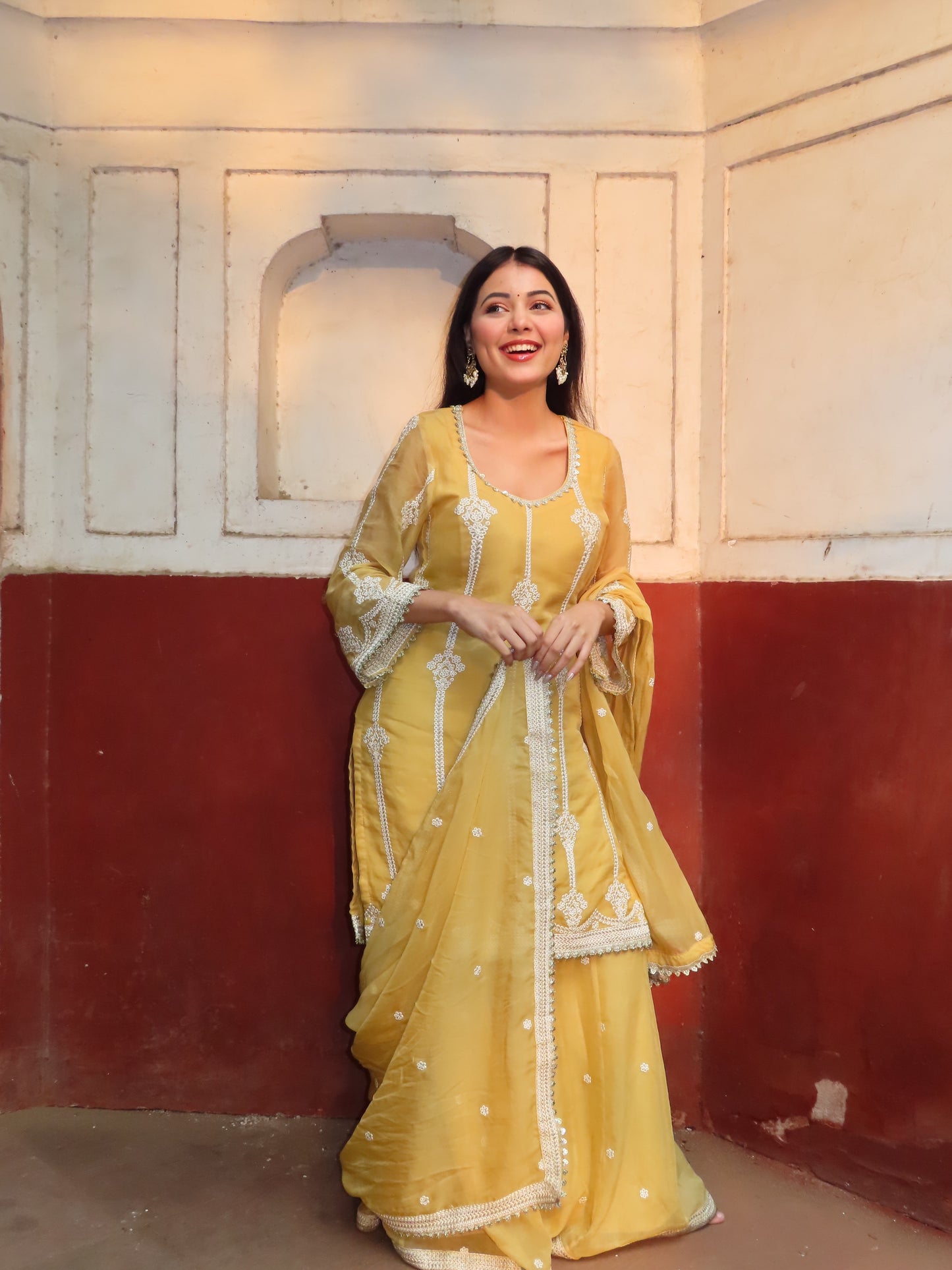 Nikita Bagri in Nazneen - Yellow Organza Sharara Set.