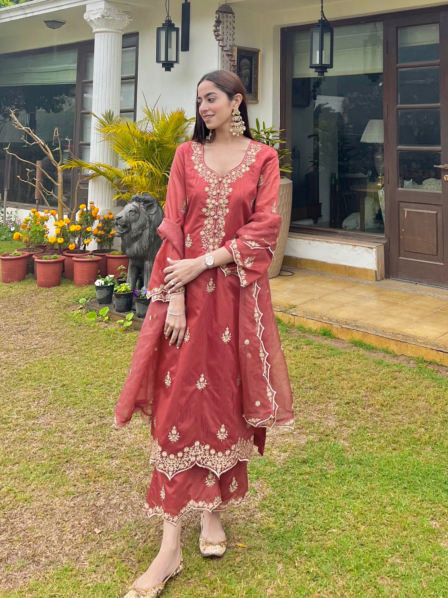 Jasnoor Anand in Rust Chanderi Silk Suit Set