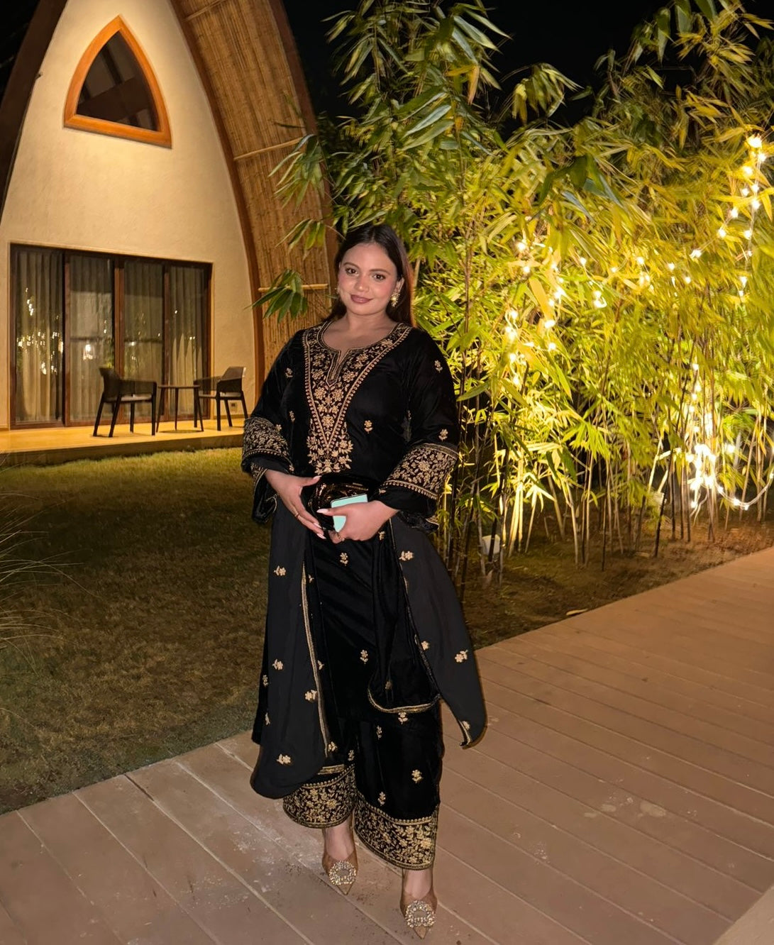 Mridul Tripathi in RAAG - Velvet Black Straight Suit Set