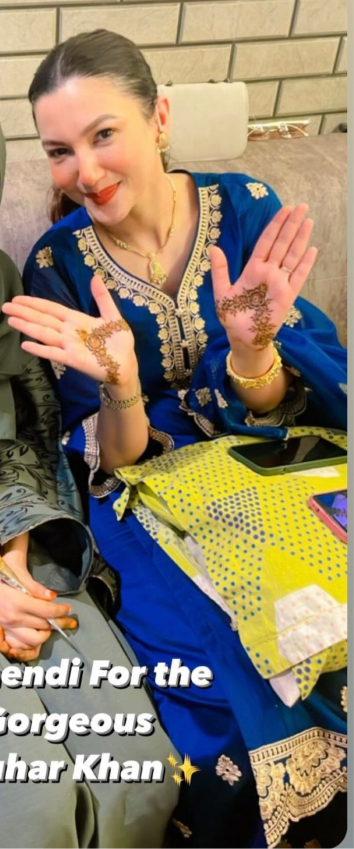 Gauahar Khan in Gul- Blue Embroidered Chanderi Suit Set