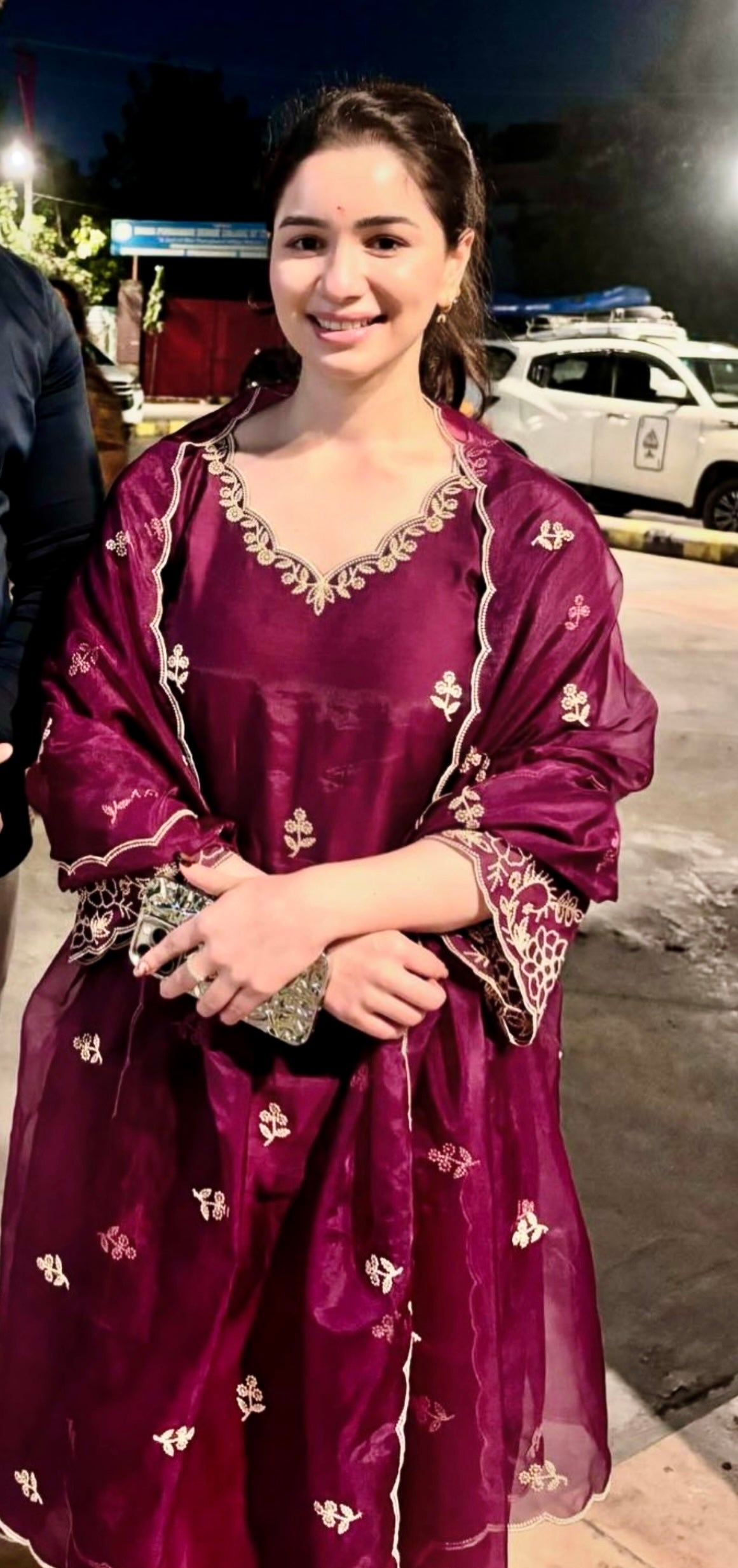 SARA TENDULKAR In Khila - Wine Chanderi Embroidered Suit Set
