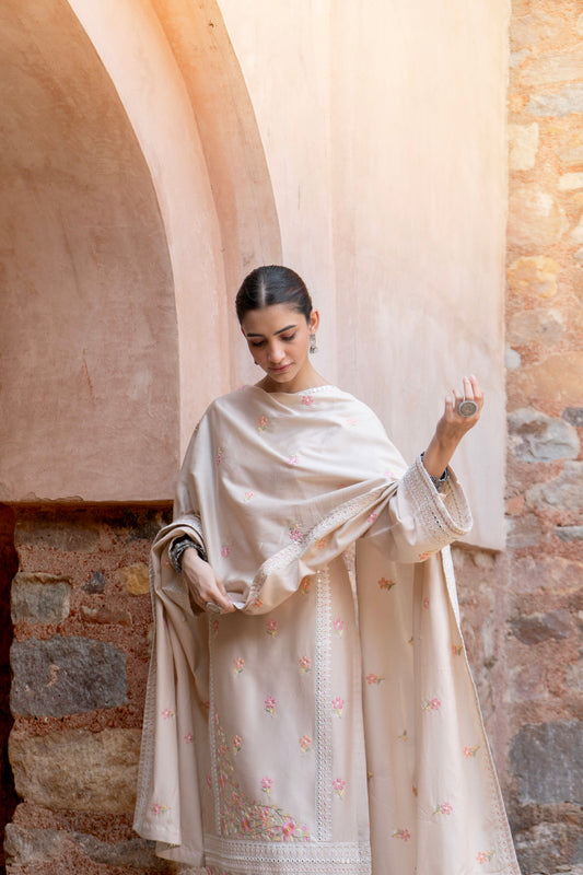 Shreya Lakhani in ROOHANI - Beige Cotton Suit Set