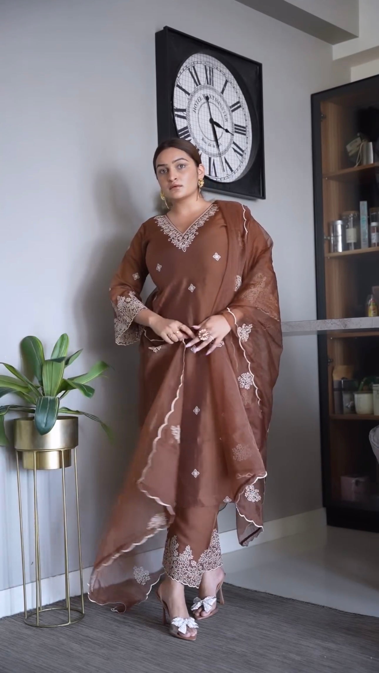 Sonali Malhotra in Walnut Brown Chanderi Silk Suit Set